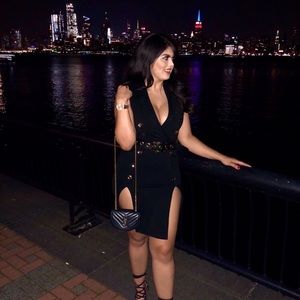 Black trench short sleeve sexy dress